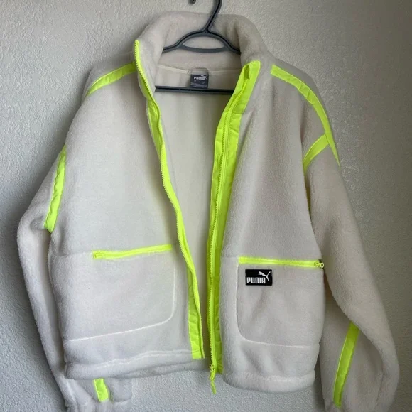 Puma White and Neon Yellow Fleece Jacket - Picture 7 of 7
